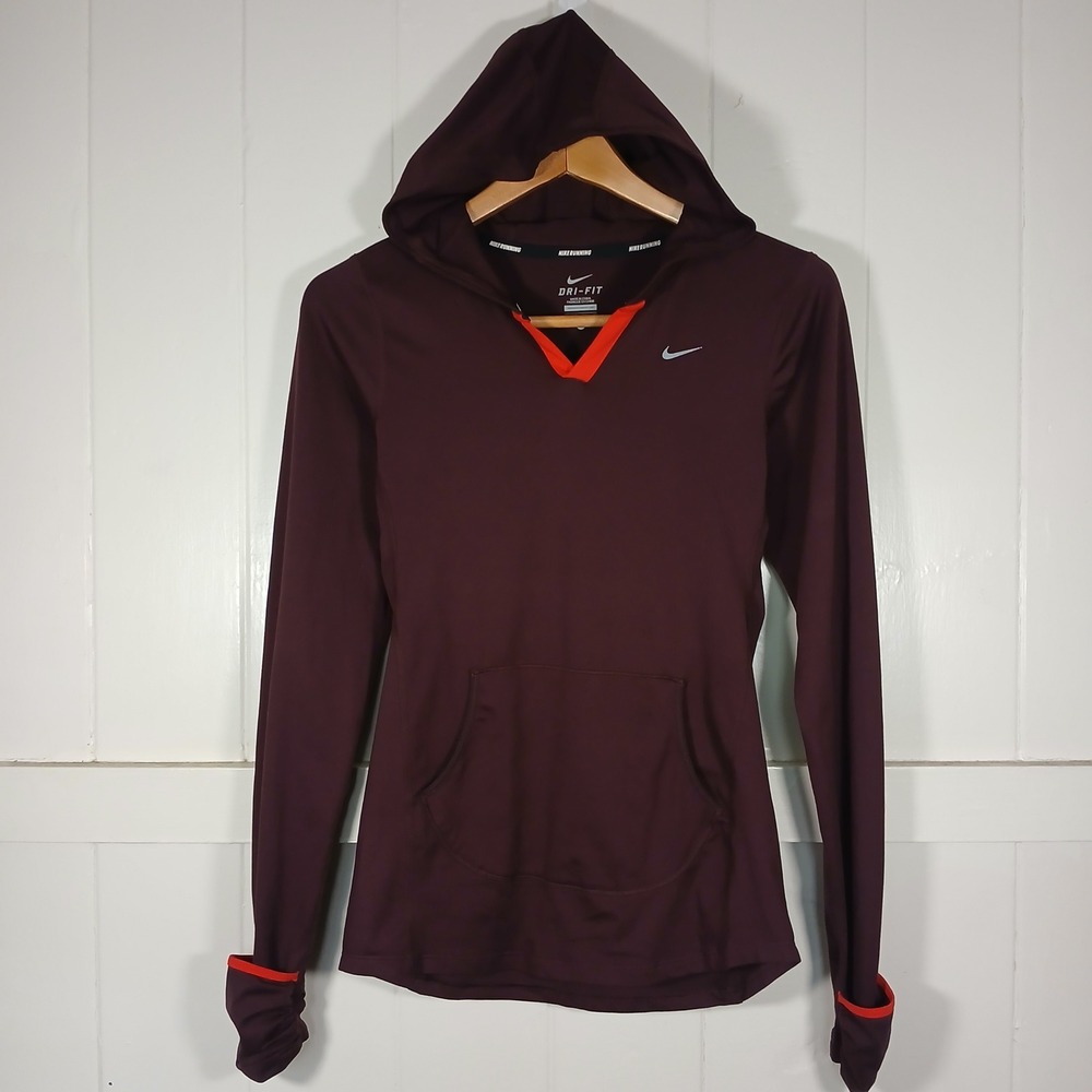Nike Dri-FIT Running Hoodie Womens XS Burgundy Pink Thumbholes 545894-634